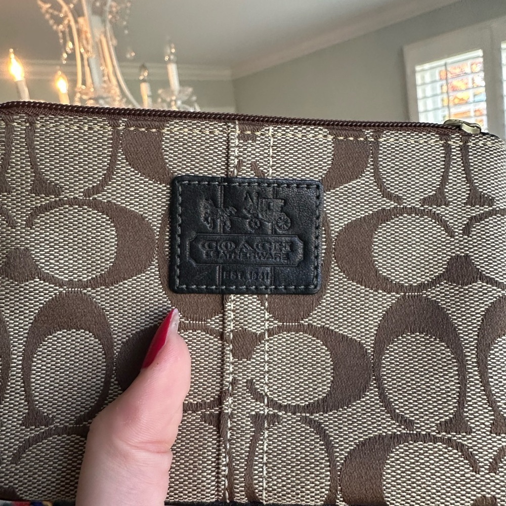 Coach Tan and Brown Signature Wristlet - Picture 4 of 6
